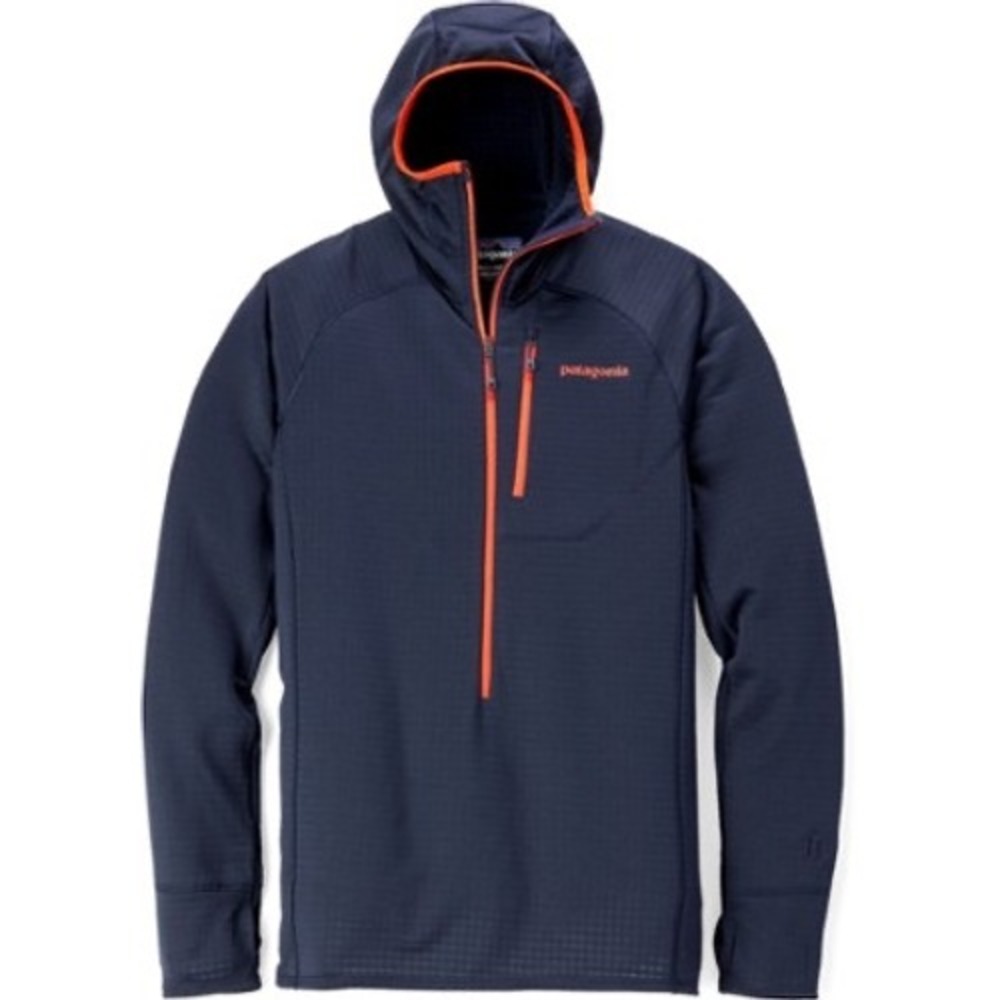 Patagonia R1 Hoody Mens Medium Navy Blue Orange Half Zip Grid Fleece 40074 FA17